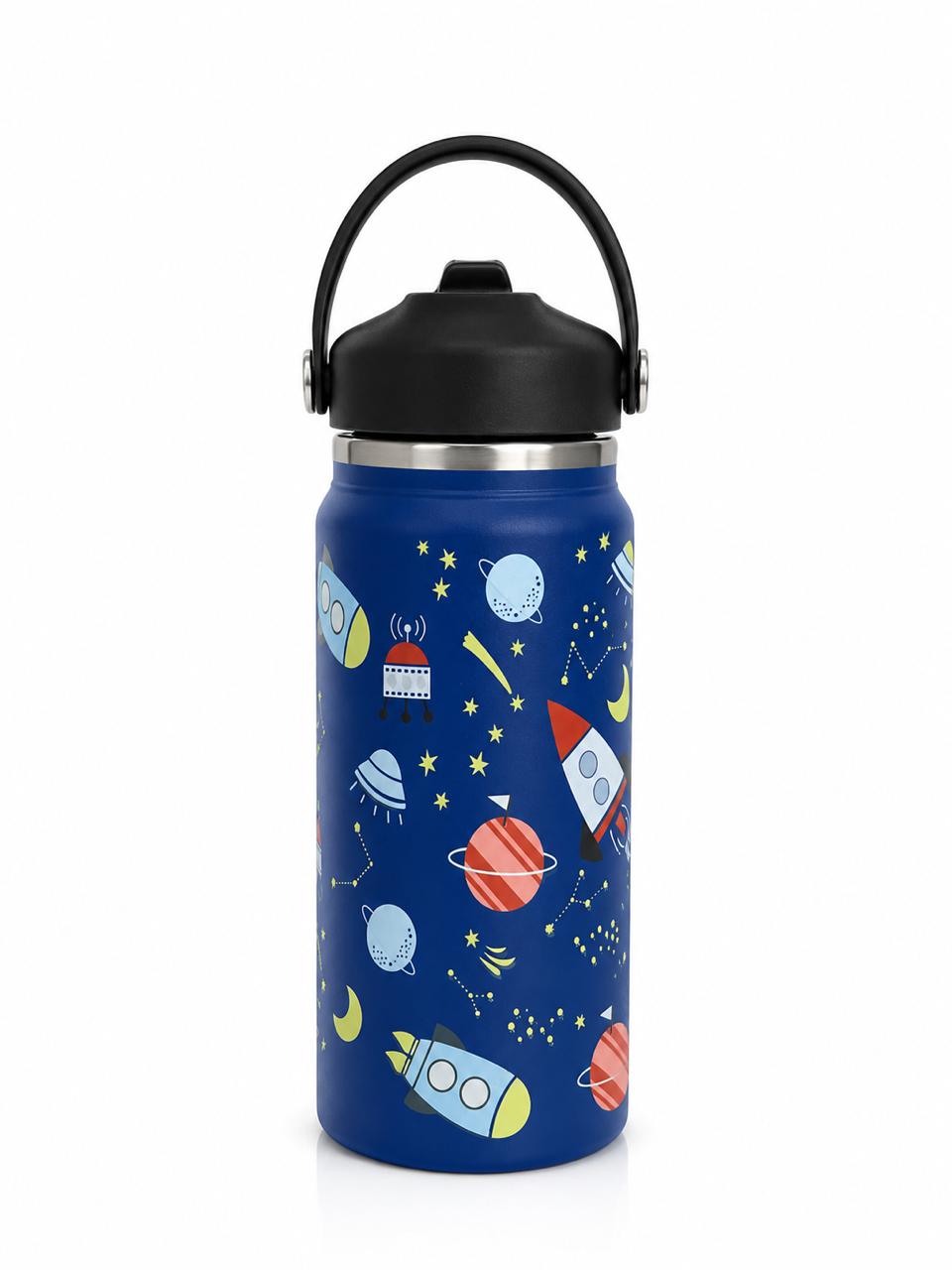 Katty Mao - My First Best Friend Kids Sipper Water Bottle for Kids, Steel Water Bottle for Kids in Blue Space, 600ml Matte Finish, Top Handle Carry, Perfect for School and Play, 304 Stainless Steel