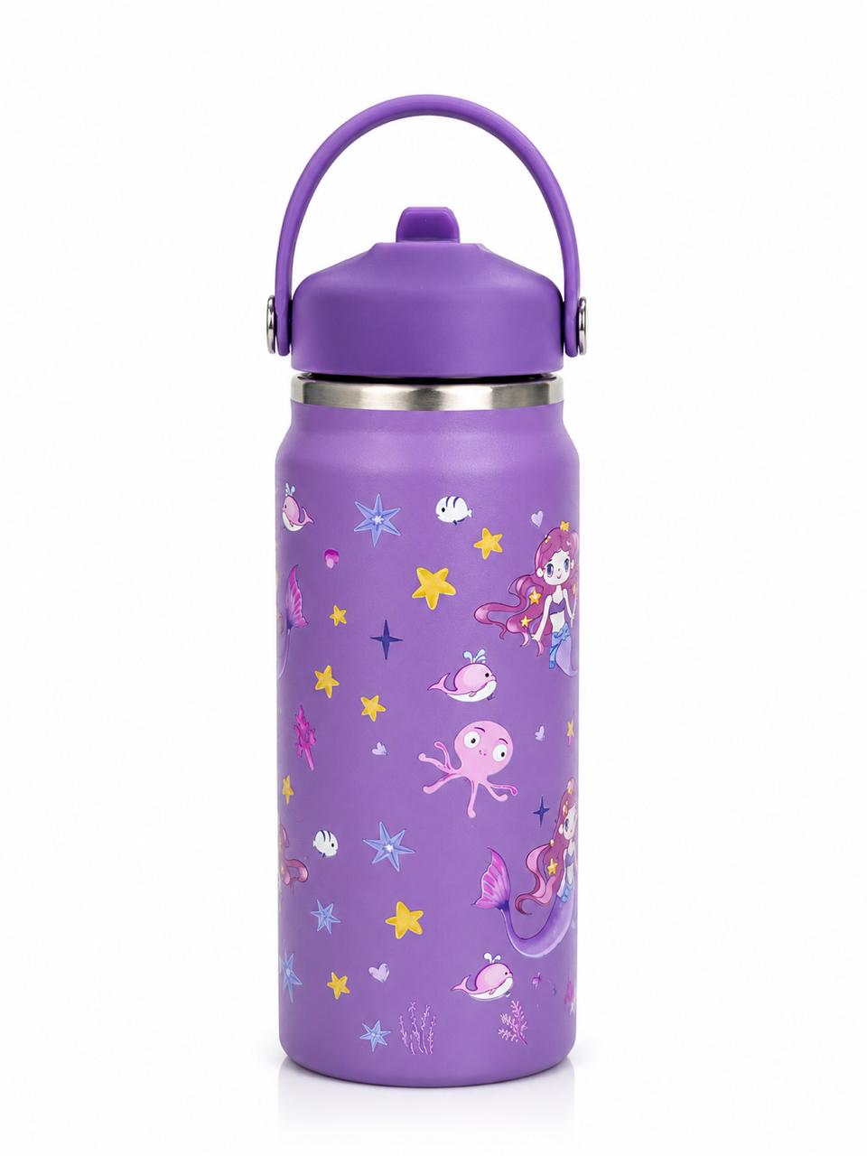 Katty Mao - My First Best Friend Kids Sipper Water Bottle for Kids, Steel Water Bottle for Kids in Blue Space, 600ml Matte Finish, Top Handle Carry, Perfect for School and Play, 304 Stainless Steel