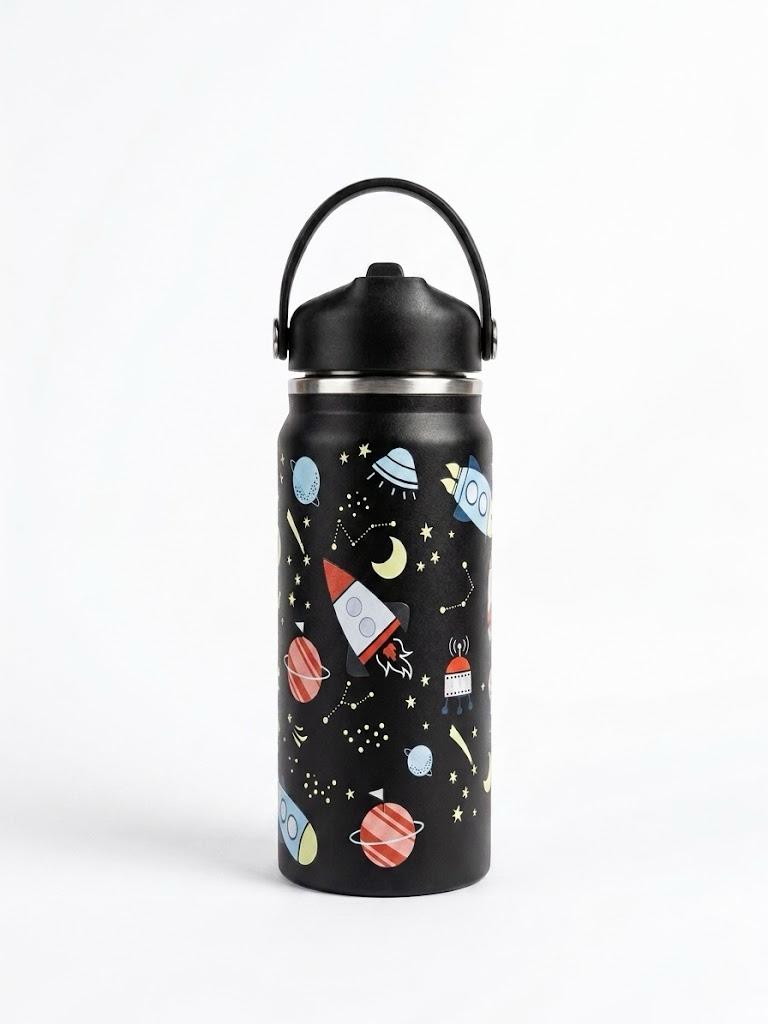 Katty Mao - My First Best Friend Kids Sipper Water Bottle for Kids, Steel Water Bottle for Kids in Blue Space, 600ml Matte Finish, Top Handle Carry, Perfect for School and Play, 304 Stainless Steel