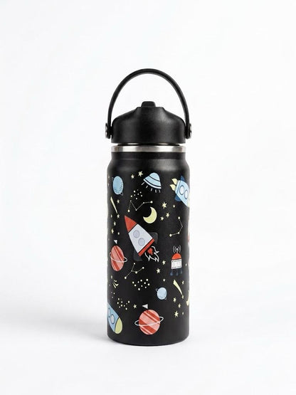 Katty Mao - My First Best Friend Kids Sipper Water Bottle for Kids, Steel Water Bottle for Kids in Blue Space, 600ml Matte Finish, Top Handle Carry, Perfect for School and Play, 304 Stainless Steel