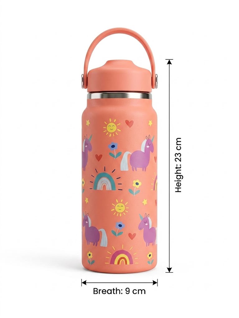 Katty Mao - My First Best Friend Kids Sipper Water Bottle for Kids, Steel Water Bottle for Kids in Blue Space, 600ml Matte Finish, Top Handle Carry, Perfect for School and Play, 304 Stainless Steel