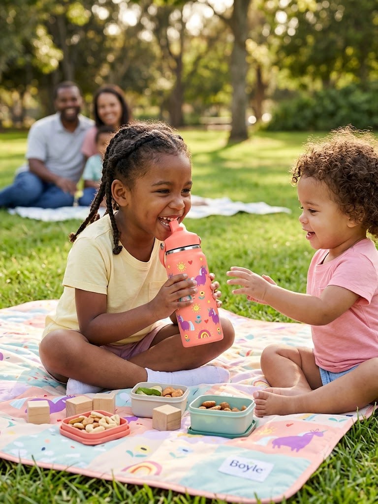 Katty Mao - My First Best Friend Kids Sipper Water Bottle for Kids, Steel Water Bottle for Kids in Blue Space, 600ml Matte Finish, Top Handle Carry, Perfect for School and Play, 304 Stainless Steel