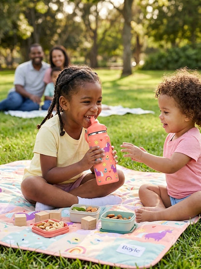 Katty Mao - My First Best Friend Kids Sipper Water Bottle for Kids, Steel Water Bottle for Kids in Blue Space, 600ml Matte Finish, Top Handle Carry, Perfect for School and Play, 304 Stainless Steel
