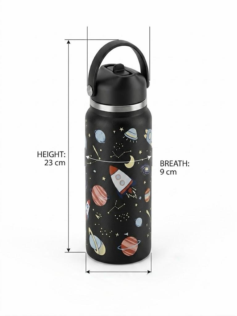 Katty Mao - My First Best Friend Kids Sipper Water Bottle for Kids, Steel Water Bottle for Kids in Blue Space, 600ml Matte Finish, Top Handle Carry, Perfect for School and Play, 304 Stainless Steel