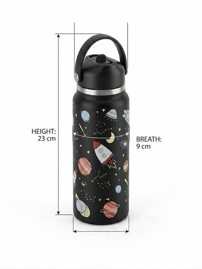 Katty Mao - My First Best Friend Kids Sipper Water Bottle for Kids, Steel Water Bottle for Kids in Blue Space, 600ml Matte Finish, Top Handle Carry, Perfect for School and Play, 304 Stainless Steel