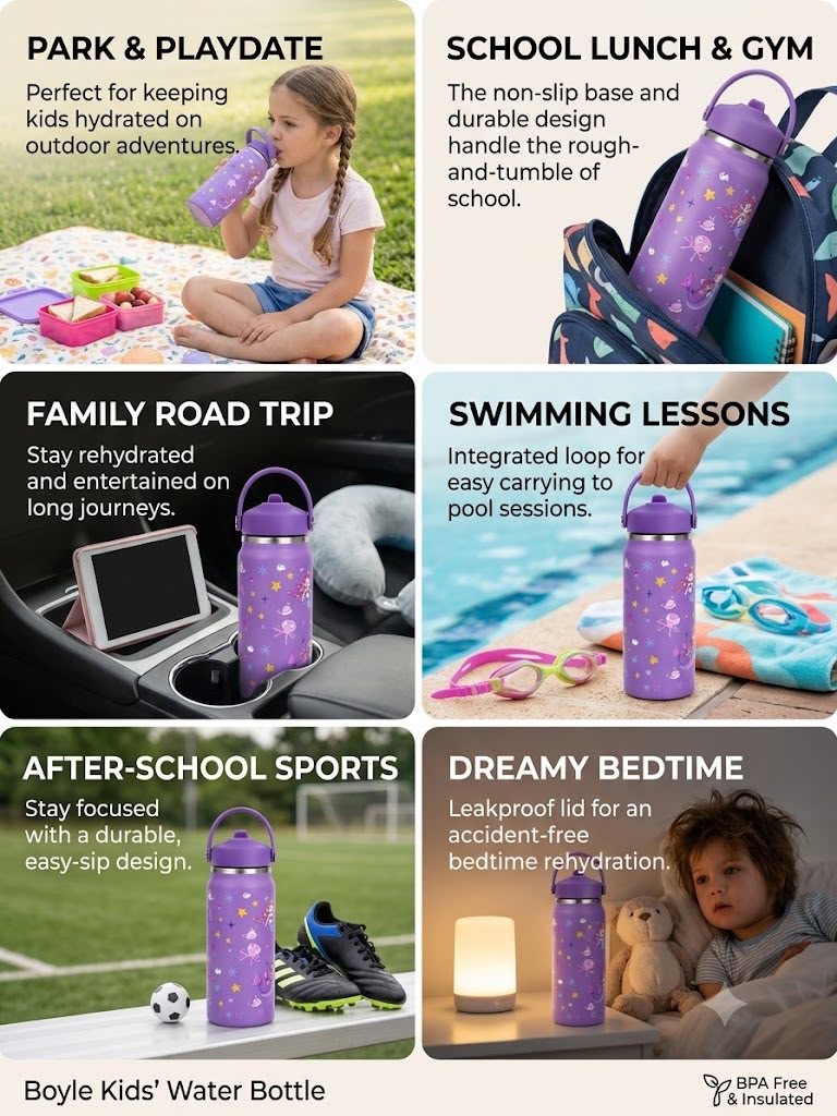 Katty Mao - My First Best Friend Kids Sipper Water Bottle for Kids, Steel Water Bottle for Kids in Blue Space, 600ml Matte Finish, Top Handle Carry, Perfect for School and Play, 304 Stainless Steel