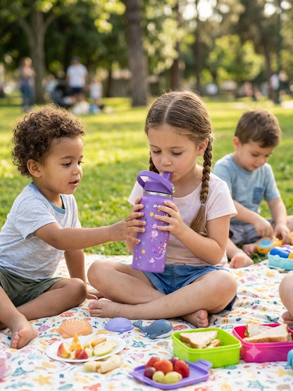 Katty Mao - My First Best Friend Kids Sipper Water Bottle for Kids, Steel Water Bottle for Kids in Blue Space, 600ml Matte Finish, Top Handle Carry, Perfect for School and Play, 304 Stainless Steel