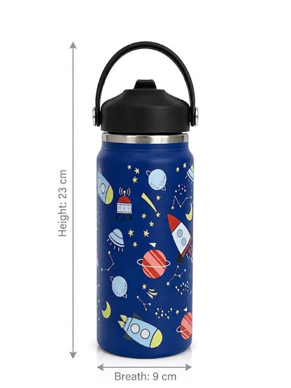 Katty Mao - My First Best Friend Kids Sipper Water Bottle for Kids, Steel Water Bottle for Kids in Blue Space, 600ml Matte Finish, Top Handle Carry, Perfect for School and Play, 304 Stainless Steel