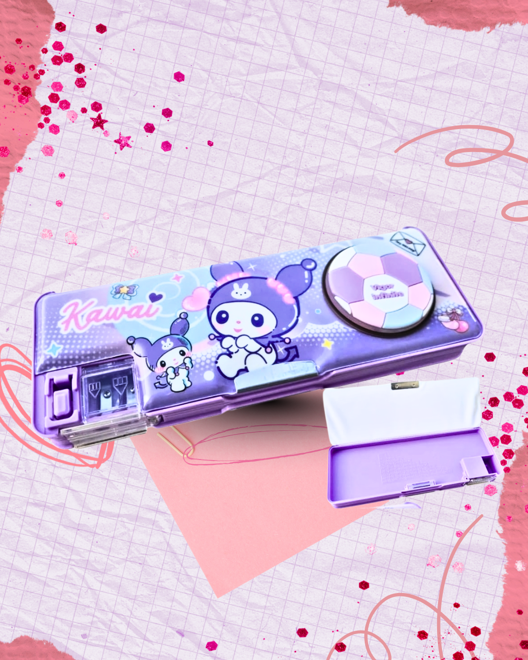 Girls/boys Dream Pencil Case, Pink and Purple, Plastic Storage Box with Mirror, School Stationery Organizer by katty mao.