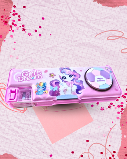 Girls/boys Dream Pencil Case, Pink and Purple, Plastic Storage Box with Mirror, School Stationery Organizer by katty mao.