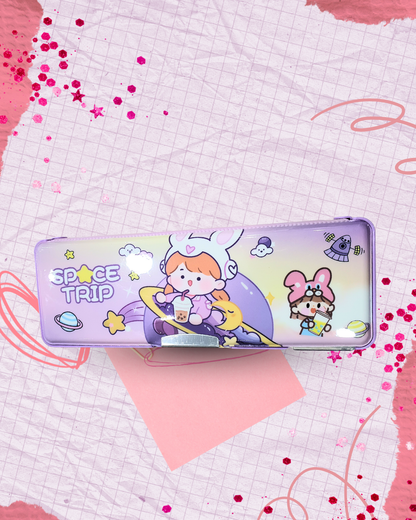 Girls/boys Dream Pencil Case, Pink and Purple, Plastic Storage Box with Mirror, School Stationery Organizer by katty mao.