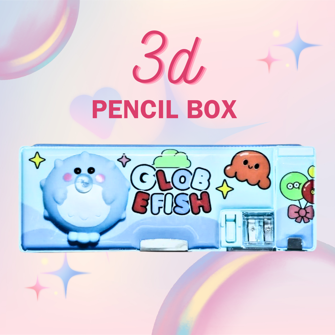 KATTY MAO My First Best Friend Cute Animal Pencil Box Set, Decorative School Supply Storage Cases with 3D Characters, Blue and Green, Globe Fish, Panda, Lion Design