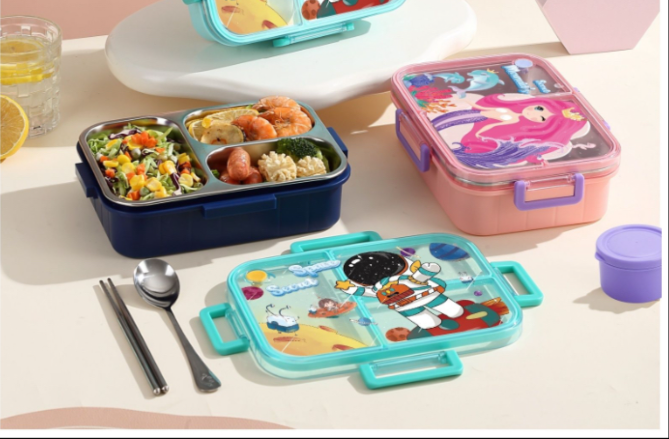 Cartoon 3-Compartment Stainless Steel Bento Lunch Box