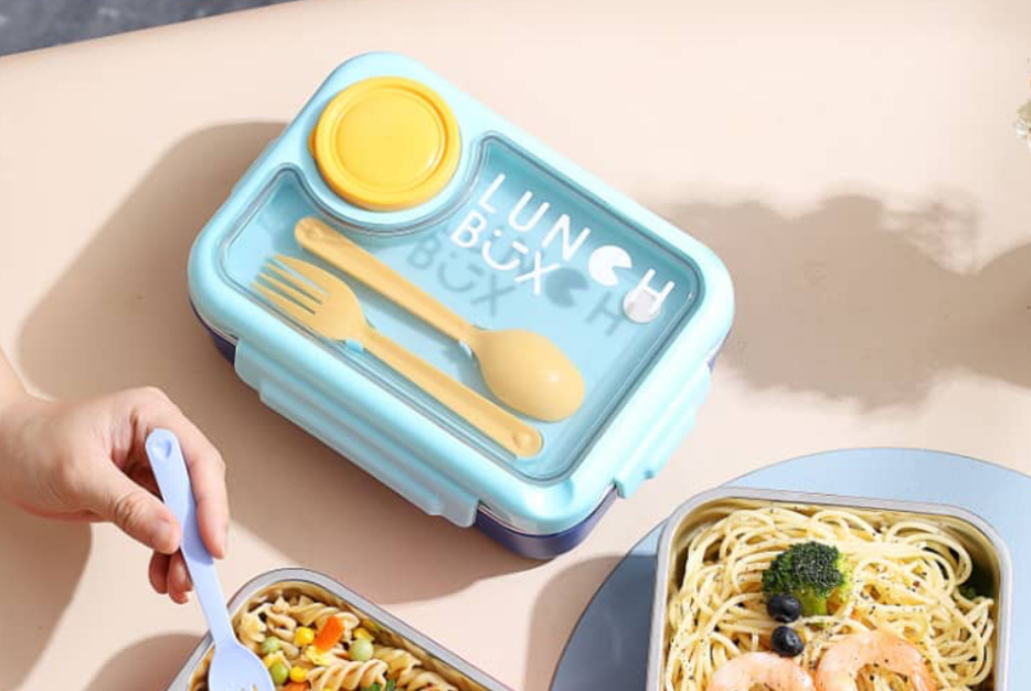 Modern Pastel Stainless Steel Kids Lunch Box (2- & 3-Compartment, Fork/Spoon & Sauce Bowl)
