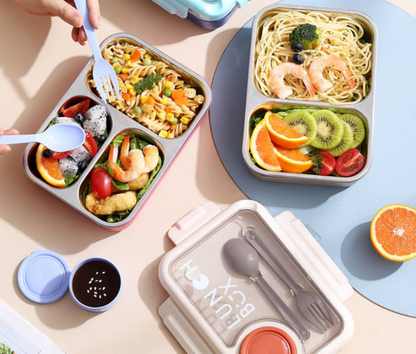 Mermaid Cartoon Square Kids Lunch Box, 3-Compartment with Sauce Container