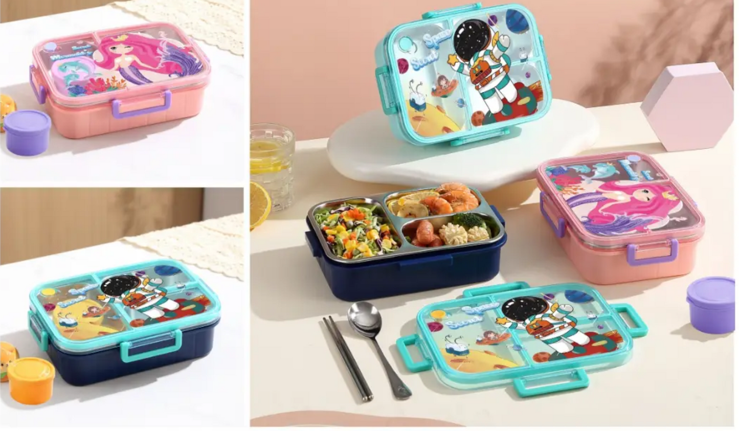 Cartoon 3-Compartment Stainless Steel Bento Lunch Box