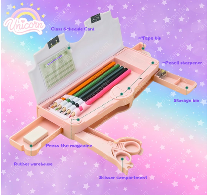 Multi Functional Unicorn Theme Geometry Box for Kids, Multi-Functional School Pencil Case with Accessories, Pink by Katty Mao