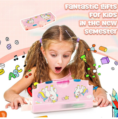 Multi Functional Unicorn Theme Geometry Box for Kids, Multi-Functional School Pencil Case with Accessories, Pink by Katty Mao