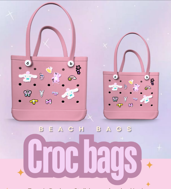 Trendy Croc-Inspired Bag with Cartoon Pins (Beach Bag / Tote Bag)
