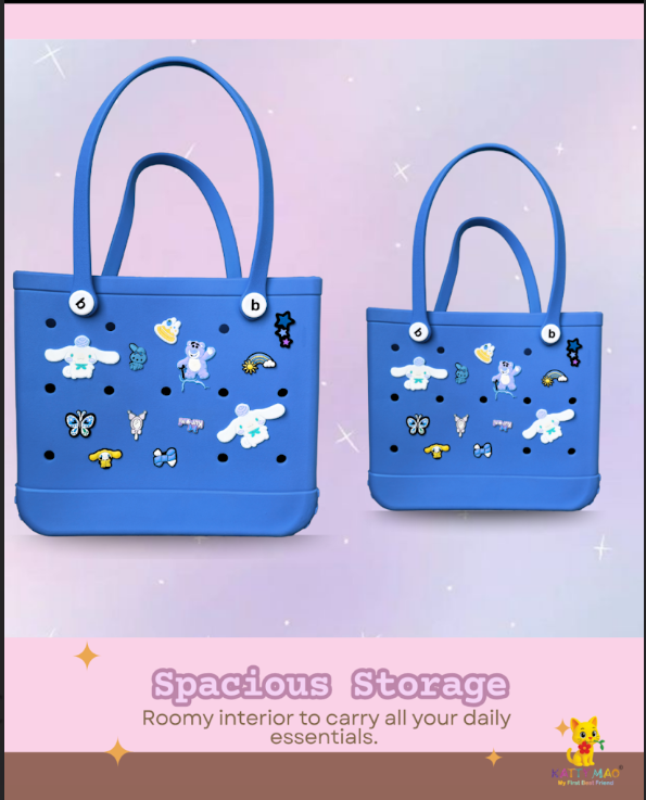 Trendy Croc-Inspired Bag with Cartoon Pins (Beach Bag / Tote Bag)