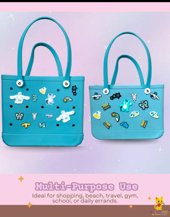 Trendy Croc-Inspired Bag with Cartoon Pins (Beach Bag / Tote Bag)