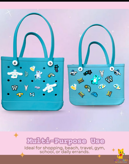 Trendy Croc-Inspired Bag with Cartoon Pins (Beach Bag / Tote Bag)