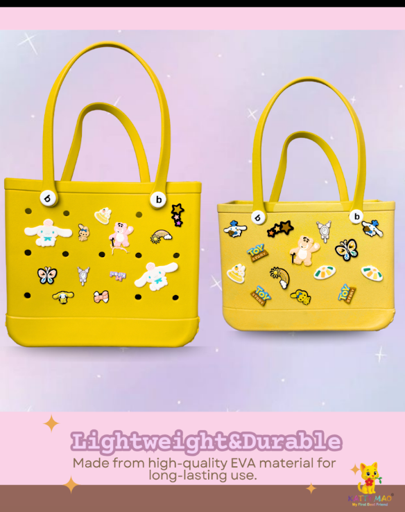 Trendy Croc-Inspired Bag with Cartoon Pins (Beach Bag / Tote Bag)