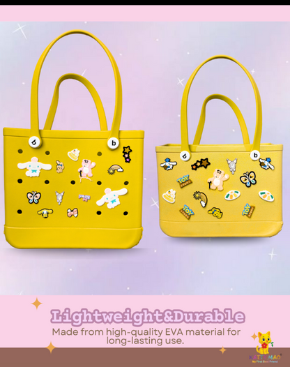 Trendy Croc-Inspired Bag with Cartoon Pins (Beach Bag / Tote Bag)