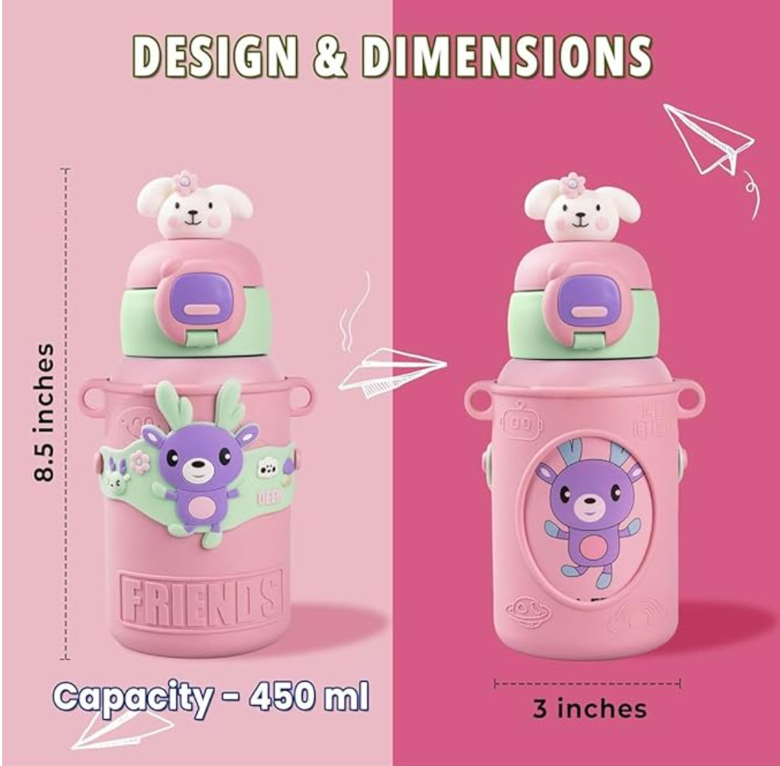 Kids Water Bottle - Water Bottle for School - Sipper Water Bottle for Kids - Waterbottle for Girls and Boys, Stainless Steel 316, Spill-Proof, BPA-Free, Perfect for School and Play.