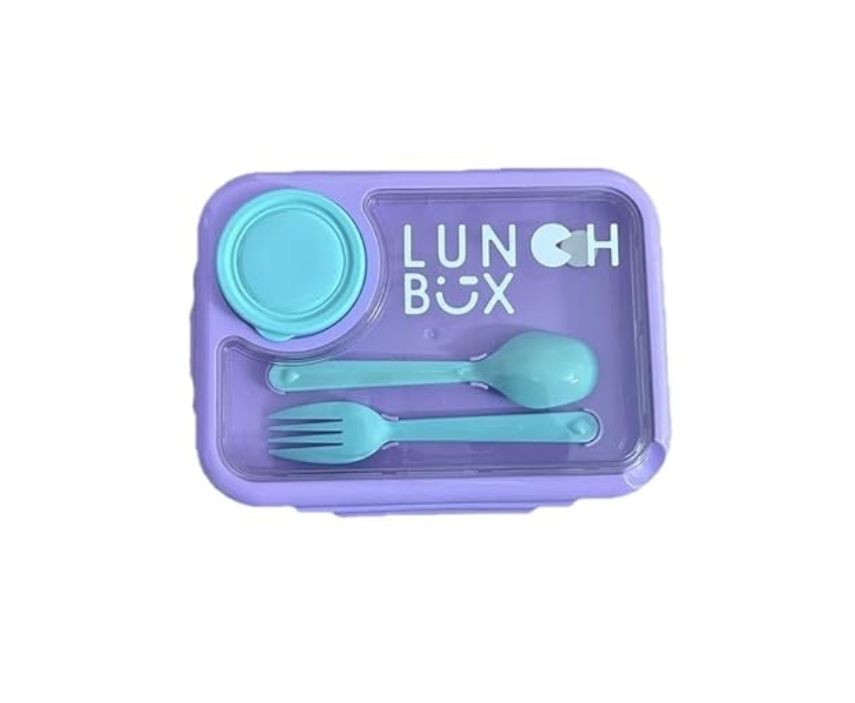Modern Pastel Stainless Steel Kids Lunch Box (3-Compartment, Fork/Spoon & Sauce Bowl)