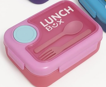 Modern Pastel Stainless Steel Kids Lunch Box (3-Compartment, Fork/Spoon & Sauce Bowl)