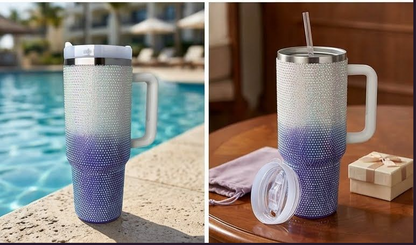 Vacuum|Travel Mug| Encrusted Rhinestone Tumbler| Sipper Lid | Integrated Carry Handle