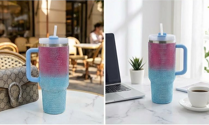 Vacuum|Travel Mug| Encrusted Rhinestone Tumbler| Sipper Lid | Integrated Carry Handle