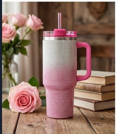 Vacuum|Travel Mug| Encrusted Rhinestone Tumbler| Sipper Lid | Integrated Carry Handle