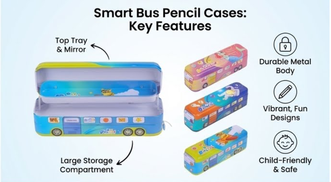 Bus Shape Multifunction Pencil Case |  Double Compartment | Organizer | Stationery.