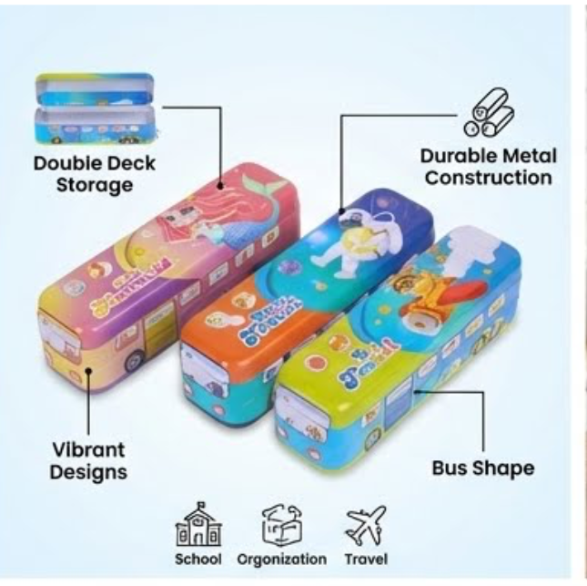 Bus Shape Multifunction Pencil Case |  Double Compartment | Organizer | Stationery.
