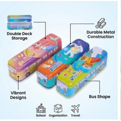 Bus Shape Multifunction Pencil Case |  Double Compartment | Organizer | Stationery.