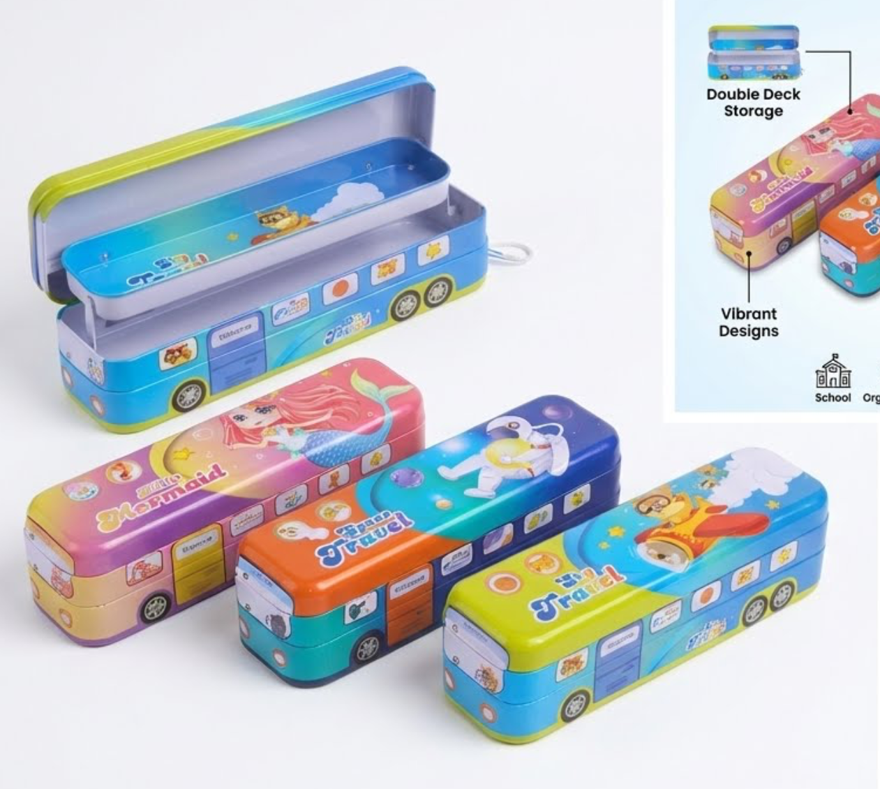 Bus Shape Multifunction Pencil Case |  Double Compartment | Organizer | Stationery.