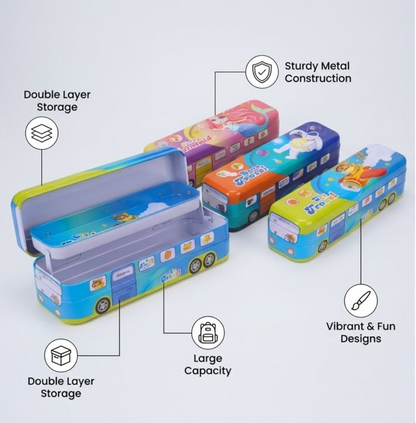 Bus Shape Multifunction Pencil Case |  Double Compartment | Organizer | Stationery.