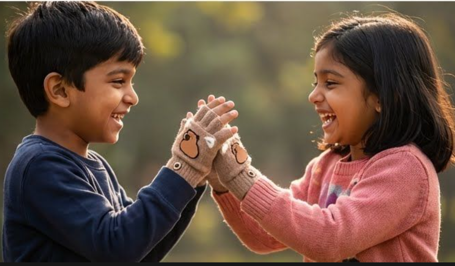 Cute Bear Fingerless Gloves, Beige Knitted Winter Mittens with Cartoon Design, Half-Finger Style.