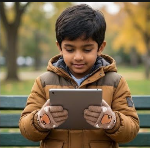 Cute Bear Fingerless Gloves, Beige Knitted Winter Mittens with Cartoon Design, Half-Finger Style.