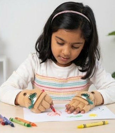 KATTY MAO My First Best Friend Kids Winter Fingerless Gloves, Navy Blue Fleece with Cute Dinosaur Print, Half-Finger Style for Children.