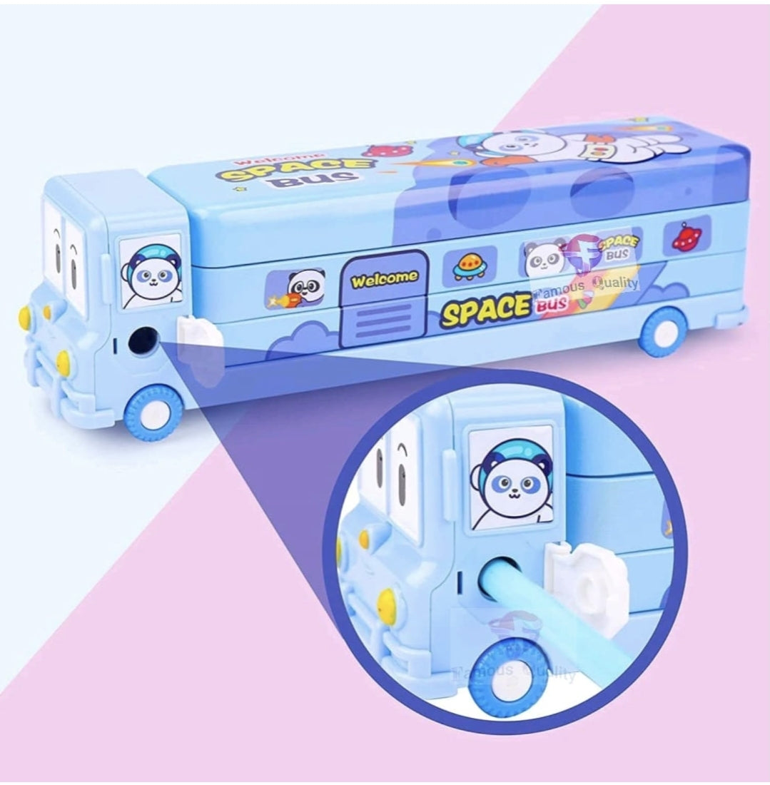 Magic Bus Pencil Case | Double-Sided Storage | Bus-Shaped Stationery Holder for Kids.