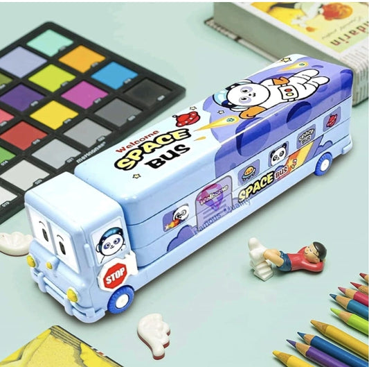 Magic Bus Pencil Case | Double-Sided Storage | Bus-Shaped Stationery Holder for Kids.