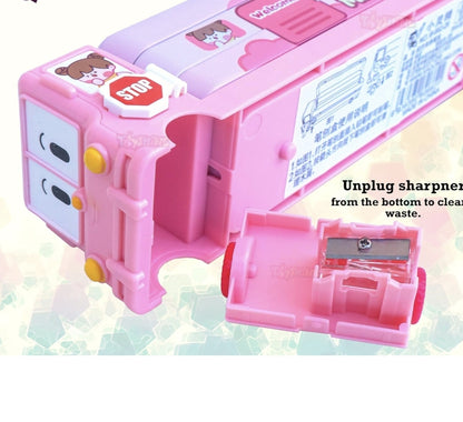 Magic Bus Pencil Case | Double-Sided Storage | Bus-Shaped Stationery Holder for Kids.