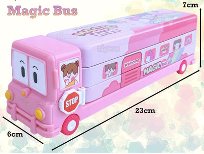 Magic Bus Pencil Case | Double-Sided Storage | Bus-Shaped Stationery Holder for Kids.