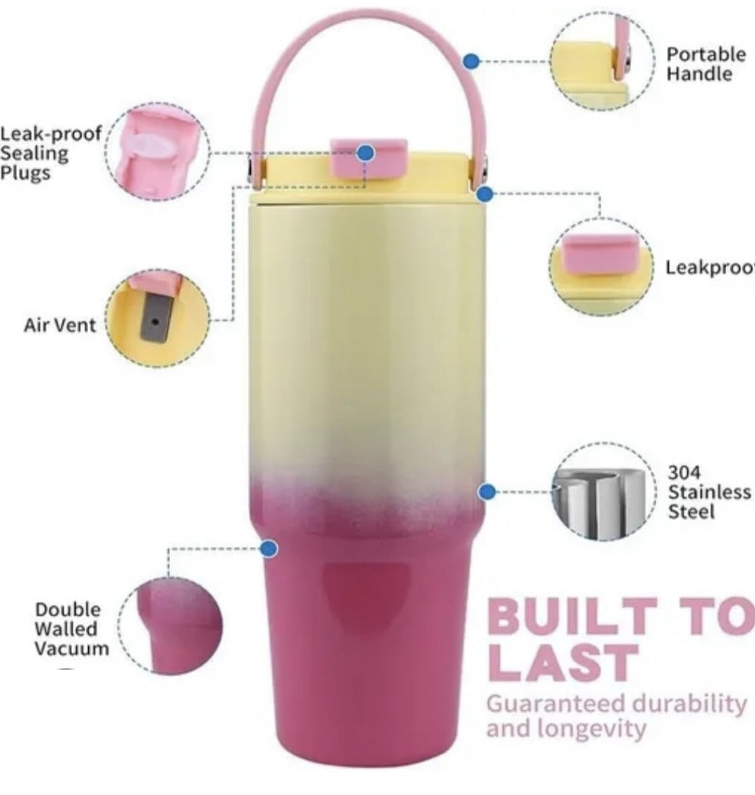 Gradient insulated travel tumbler, 900ml, double wall, stainless steel, Hot & cold drinks. with handle & lid by Kattymao