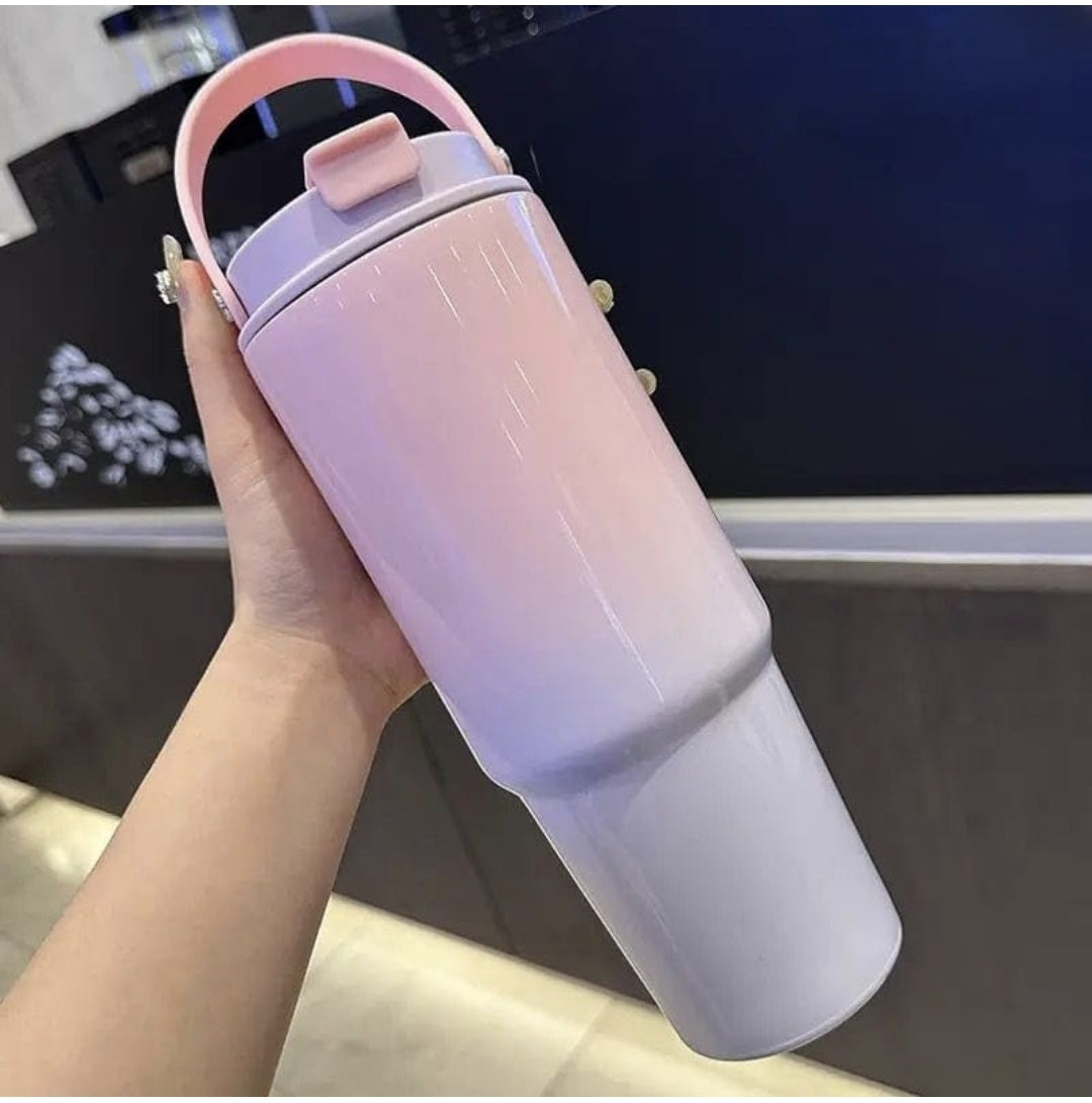 Gradient insulated travel tumbler, 900ml, double wall, stainless steel, Hot & cold drinks. with handle & lid by Kattymao