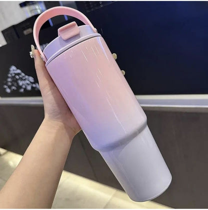 Gradient insulated travel tumbler, 900ml, double wall, stainless steel, Hot & cold drinks. with handle & lid by Kattymao