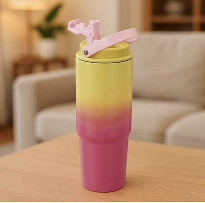Gradient insulated travel tumbler, 900ml, double wall, stainless steel, Hot & cold drinks. with handle & lid by Kattymao
